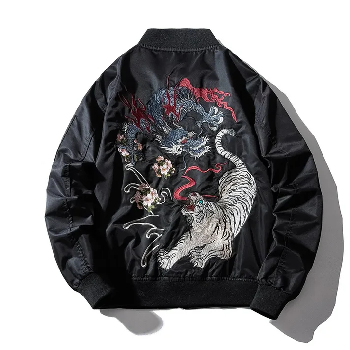 Dragon & Tiger Embroidered Bomber Jacket