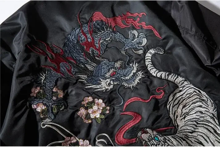 Dragon & Tiger Embroidered Bomber Jacket