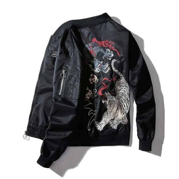 Dragon & Tiger Embroidered Bomber Jacket